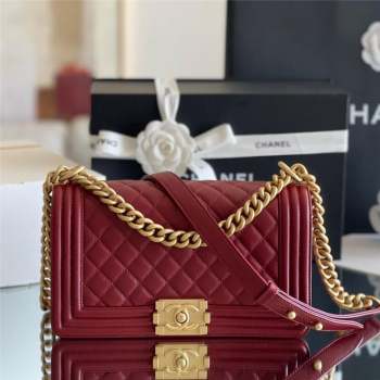 Chanel Original Grained Calfskin Medium Boy Flap Bag Burgundy 2023 Top Quality (MHE-23102502)