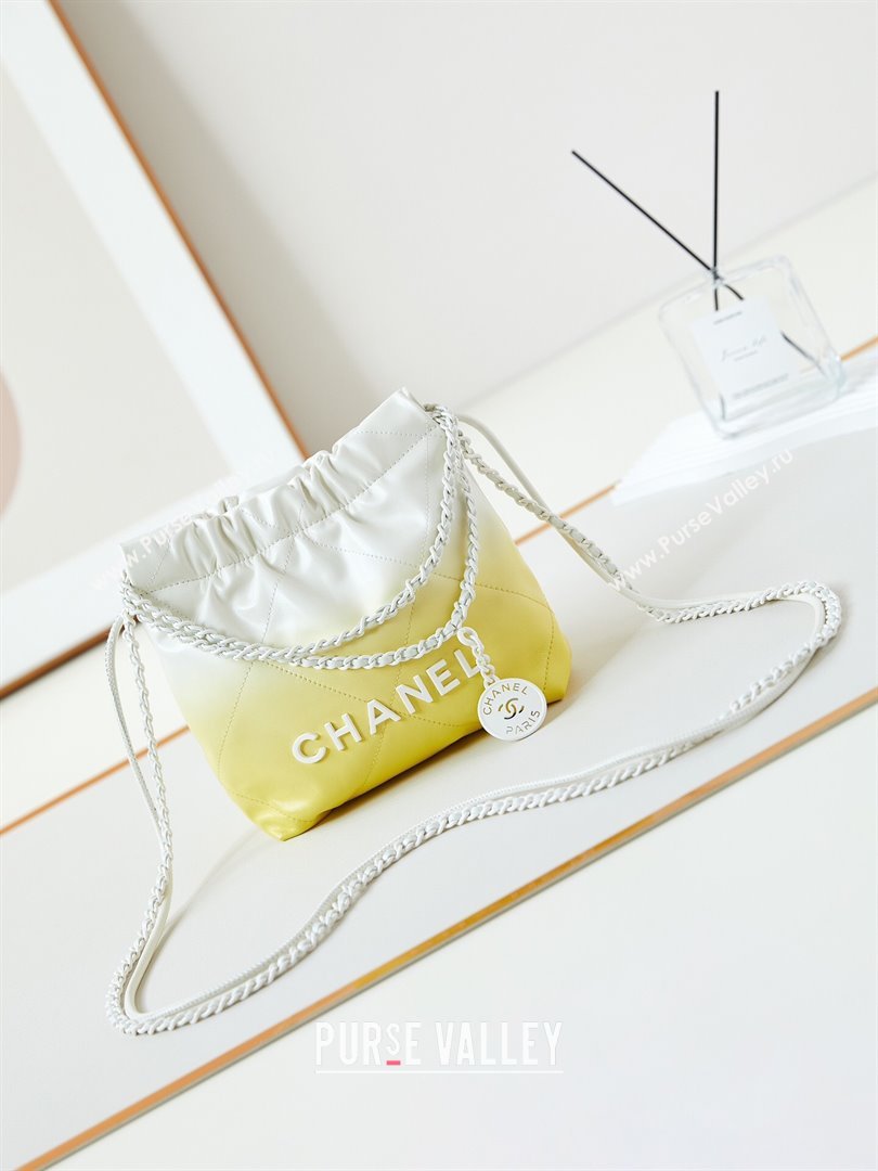 Chanel 22 Mini Shopping Bag in Patent Gradient Calfskin Lacquered Metal AS3980 Yellow 2024 (YEZI-24052121)