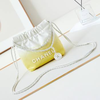 Chanel 22 Mini Shopping Bag in Patent Gradient Calfskin Lacquered Metal AS3980 Yellow 2024 (YEZI-24052121)