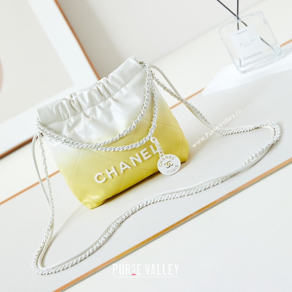 Chanel 22 Mini Shopping Bag in Patent Gradient Calfskin Lacquered Metal AS3980 Yellow 2024 (YEZI-24052121)