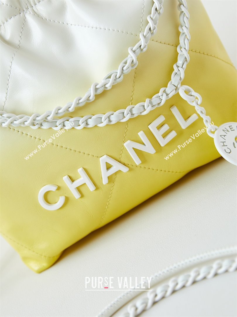 Chanel 22 Mini Shopping Bag in Patent Gradient Calfskin Lacquered Metal AS3980 Yellow 2024 (YEZI-24052121)