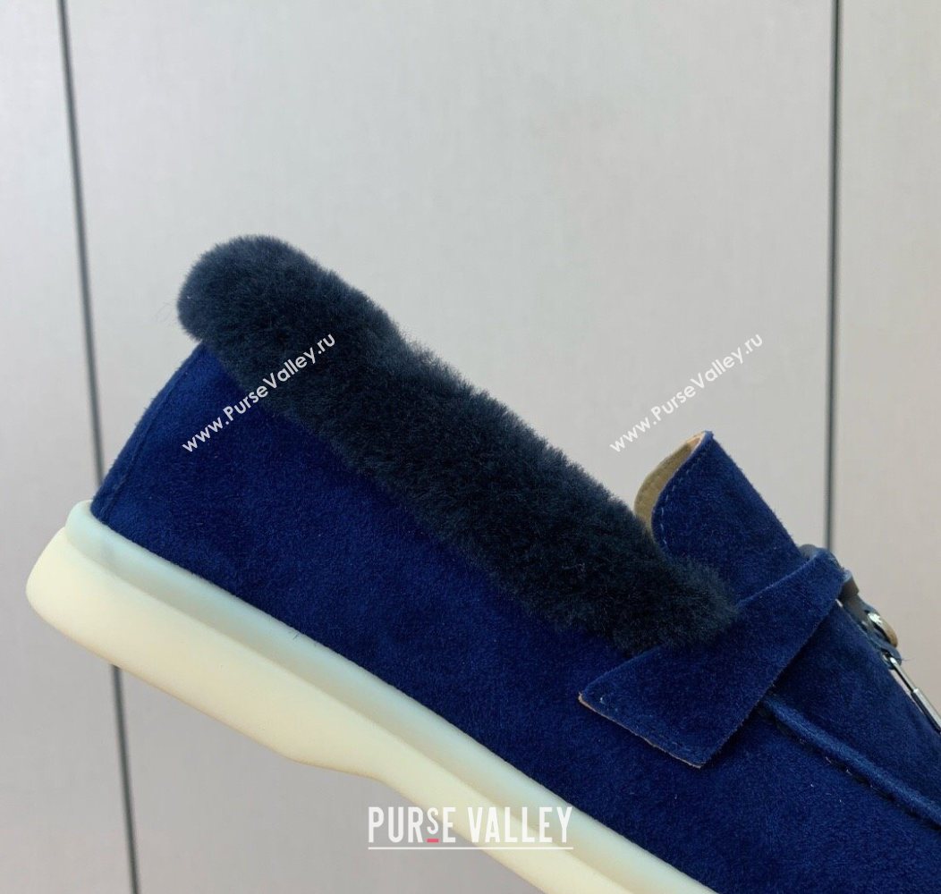 Loro Piana Summer Charms Walk Loafers in Suede and Wool Dark Blue 2025 LP121101 (HH-251211016)