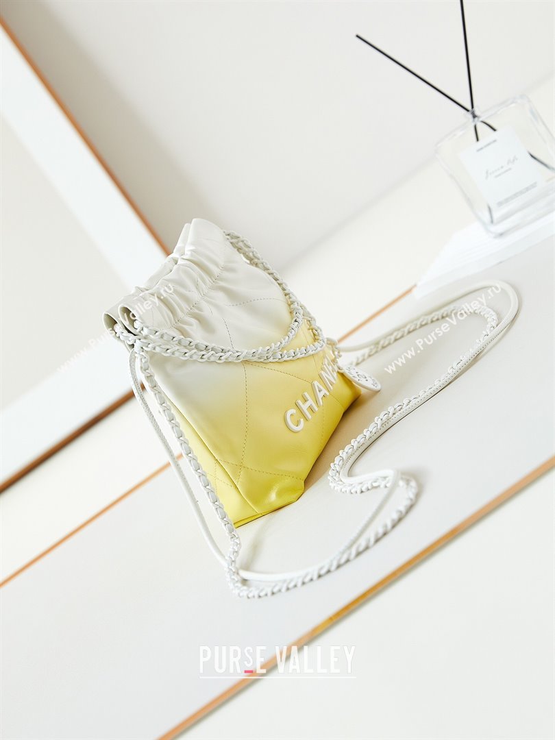 Chanel 22 Mini Shopping Bag in Patent Gradient Calfskin Lacquered Metal AS3980 Yellow 2024 (YEZI-24052121)