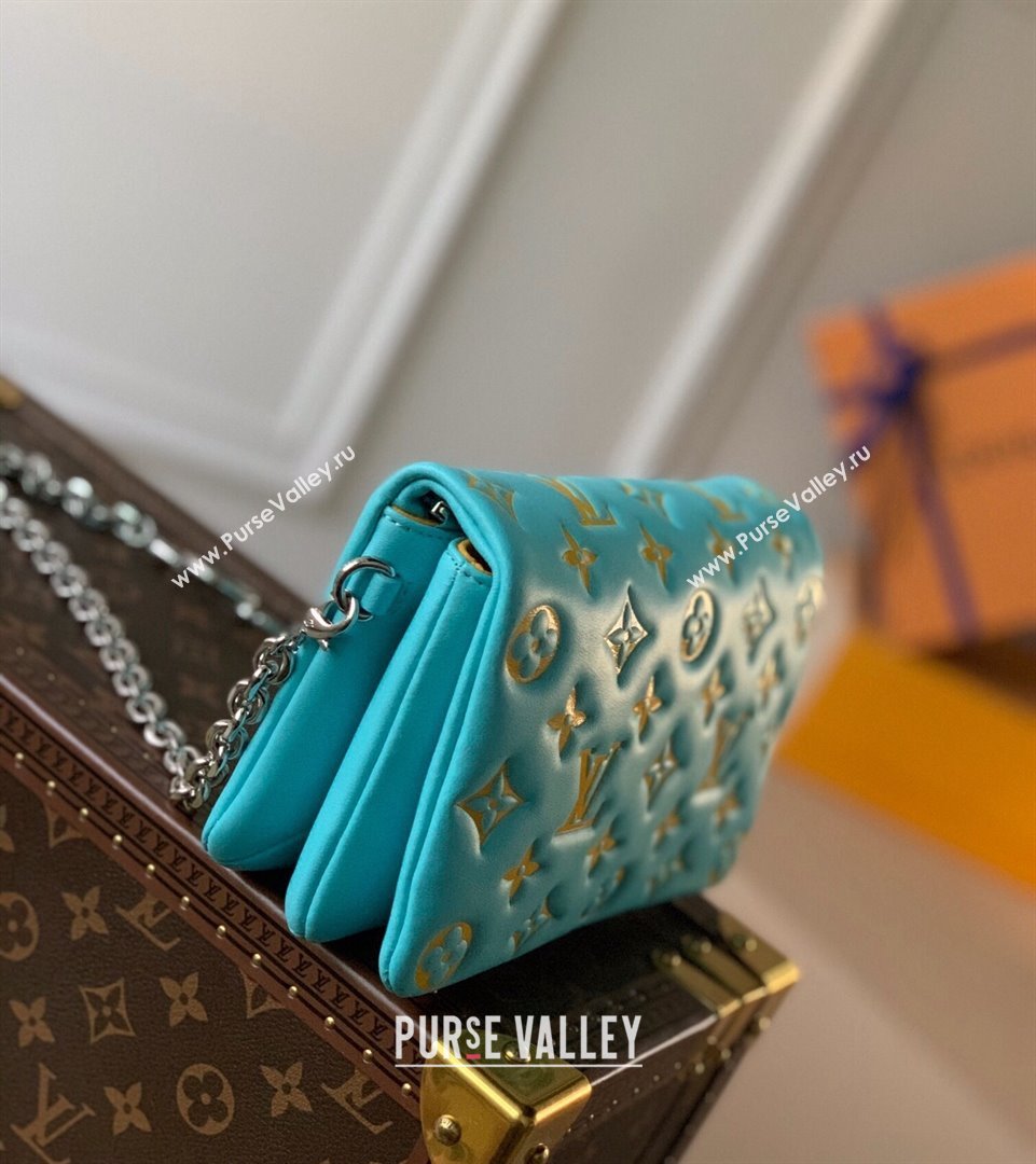 Louis Vuitton Pochette Coussin Chain Mini Bag in Monogram Leather M80744 Mint Green/Yellow 2021 (KI-21101419)