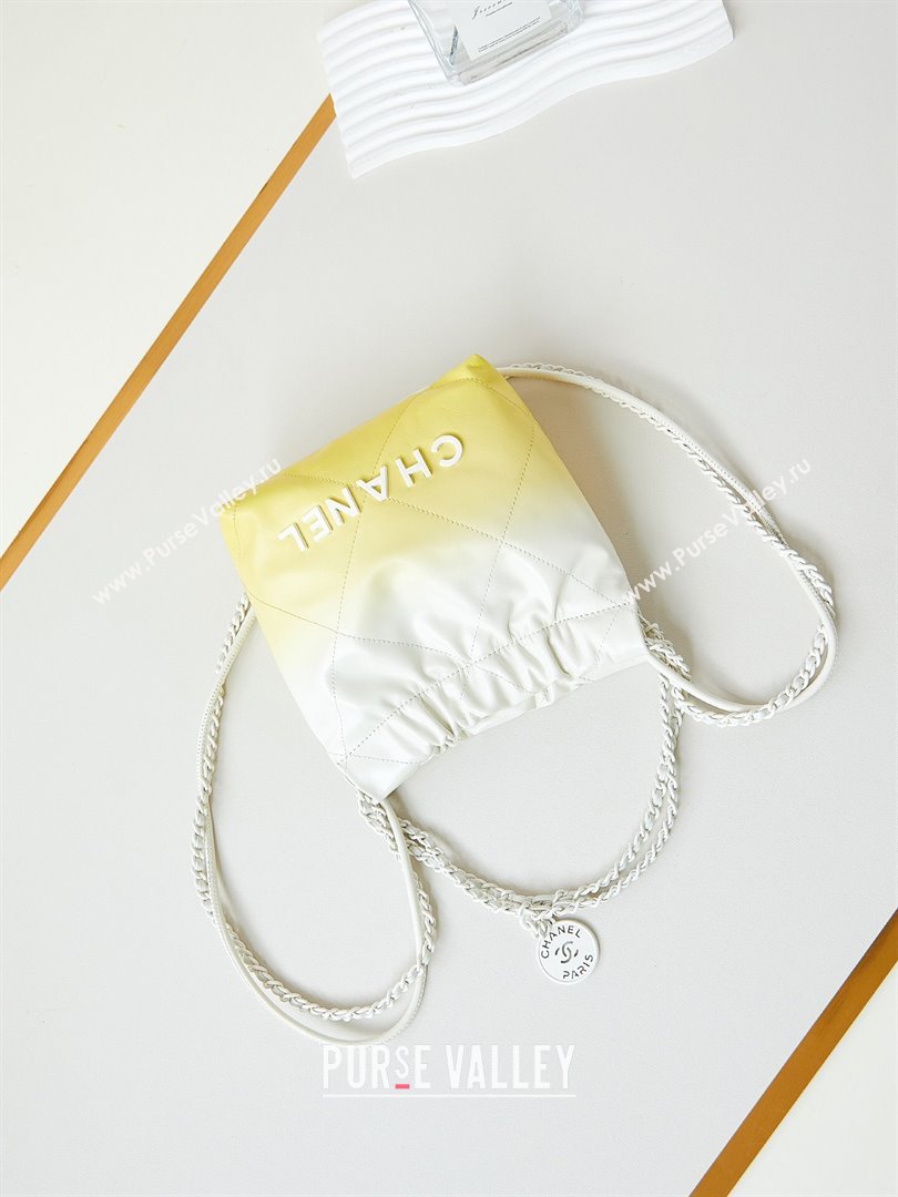 Chanel 22 Mini Shopping Bag in Patent Gradient Calfskin Lacquered Metal AS3980 Yellow 2024 (YEZI-24052121)