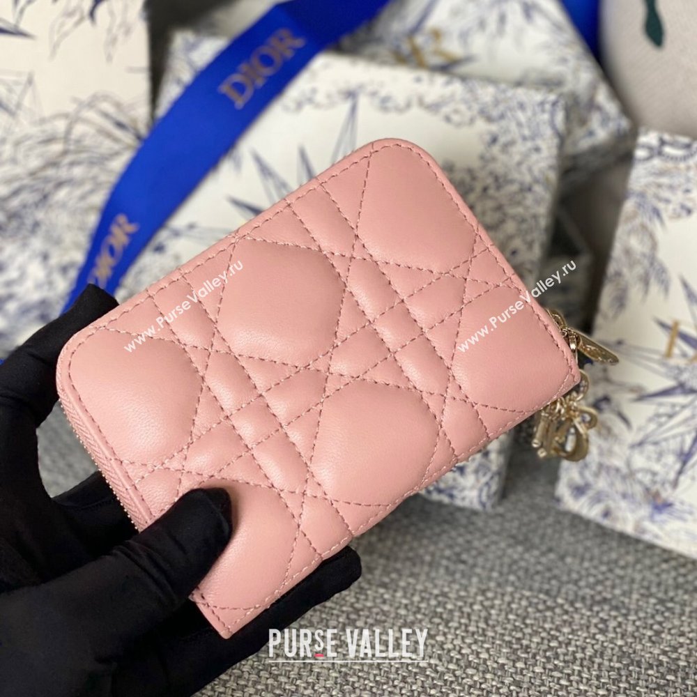 Dior Small Lady Dior Voyageur Coin Purse in Cannage Lambskin Pink 2024 (DMZ-24020226)