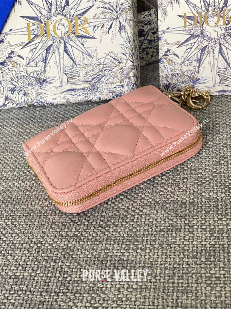 Dior Small Lady Dior Voyageur Coin Purse in Cannage Lambskin Pink 2024 (DMZ-24020226)