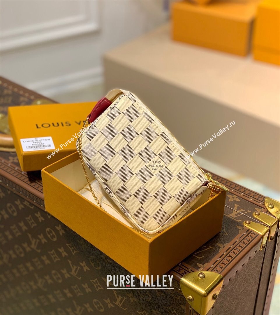 Louis Vuitton Mini Pochette Bag N60487 Damier Azur Canvas/Fuchsia Pink  For Christmas 2021 (KI-21101420)
