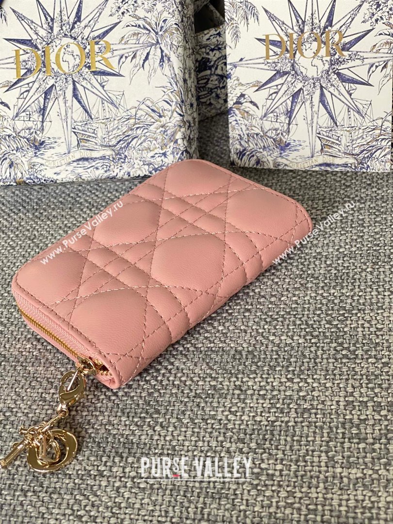 Dior Small Lady Dior Voyageur Coin Purse in Cannage Lambskin Pink 2024 (DMZ-24020226)