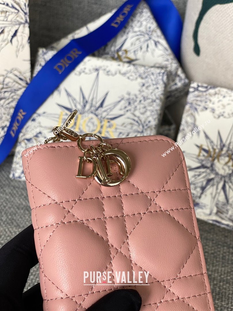 Dior Small Lady Dior Voyageur Coin Purse in Cannage Lambskin Pink 2024 (DMZ-24020226)