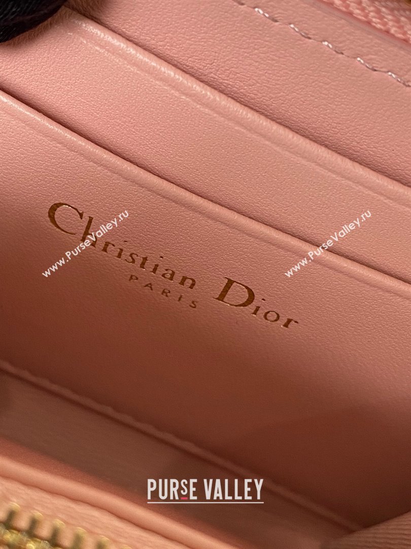 Dior Small Lady Dior Voyageur Coin Purse in Cannage Lambskin Pink 2024 (DMZ-24020226)