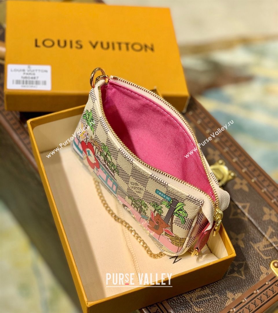 Louis Vuitton Mini Pochette Bag N60487 Damier Azur Canvas/Fuchsia Pink  For Christmas 2021 (KI-21101420)