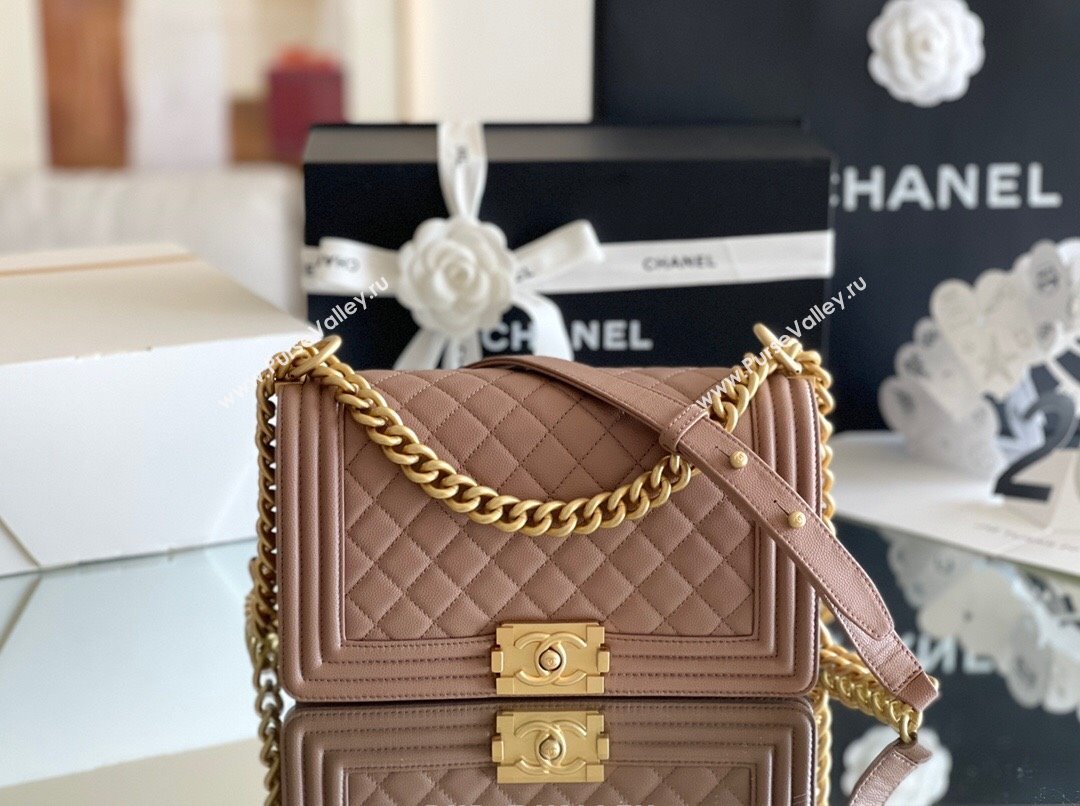 Chanel Original Grained Calfskin Medium Boy Flap Bag Caramel 2023 Top Quality (MHE-23102503)