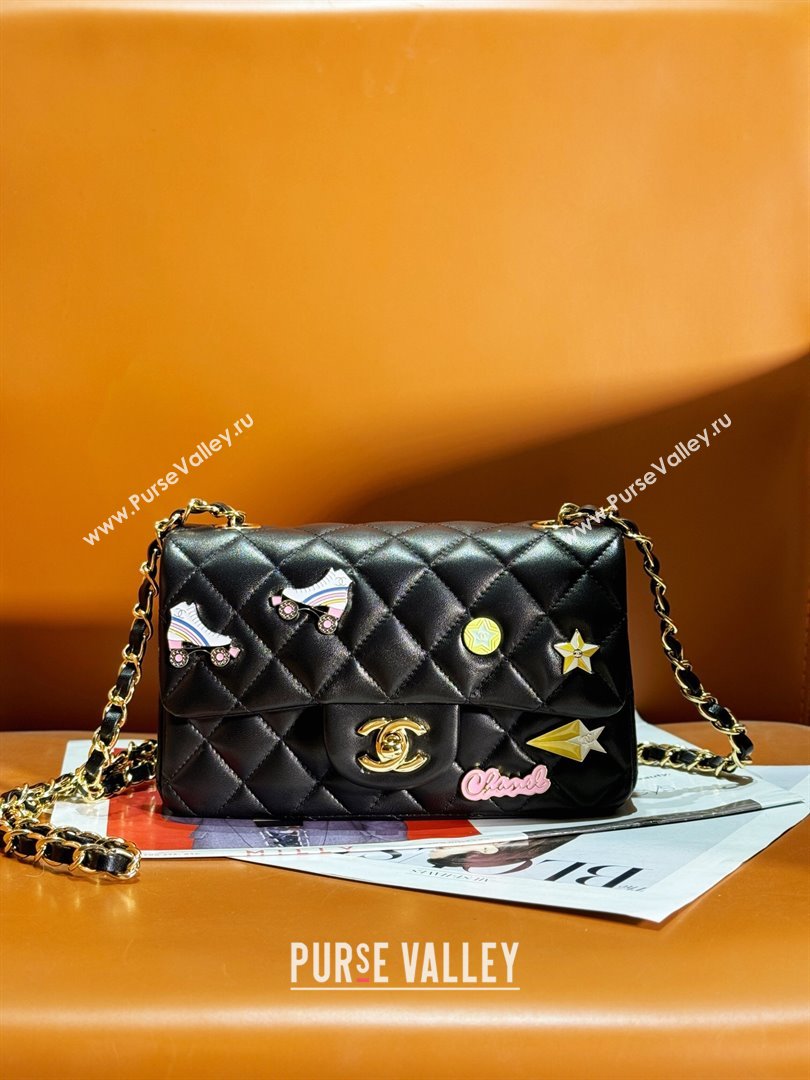 Chanel Lambskin Classic 11.12 Mini Handbag with Charm A01116 Black 2024 (JY-24052114)