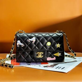 Chanel Lambskin Classic 11.12 Mini Handbag with Charm A01116 Black 2024 (JY-24052114)