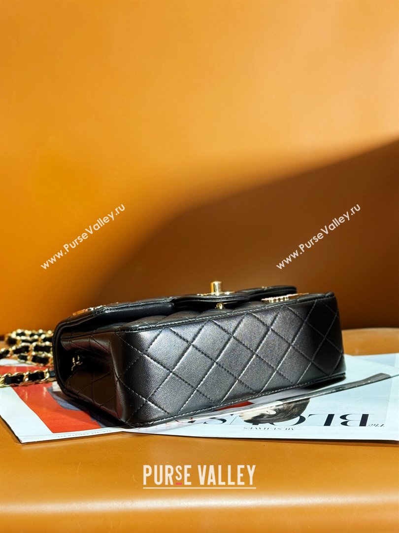 Chanel Lambskin Classic 11.12 Mini Handbag with Charm A01116 Black 2024 (JY-24052114)