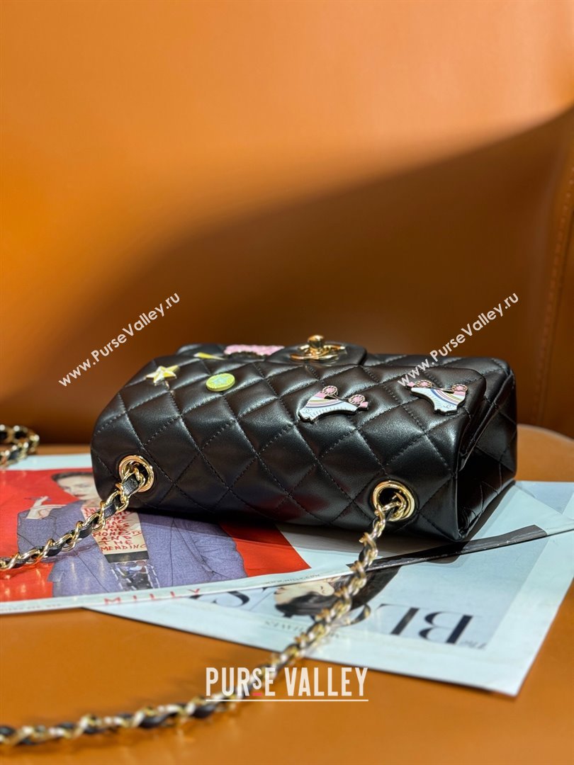 Chanel Lambskin Classic 11.12 Mini Handbag with Charm A01116 Black 2024 (JY-24052114)