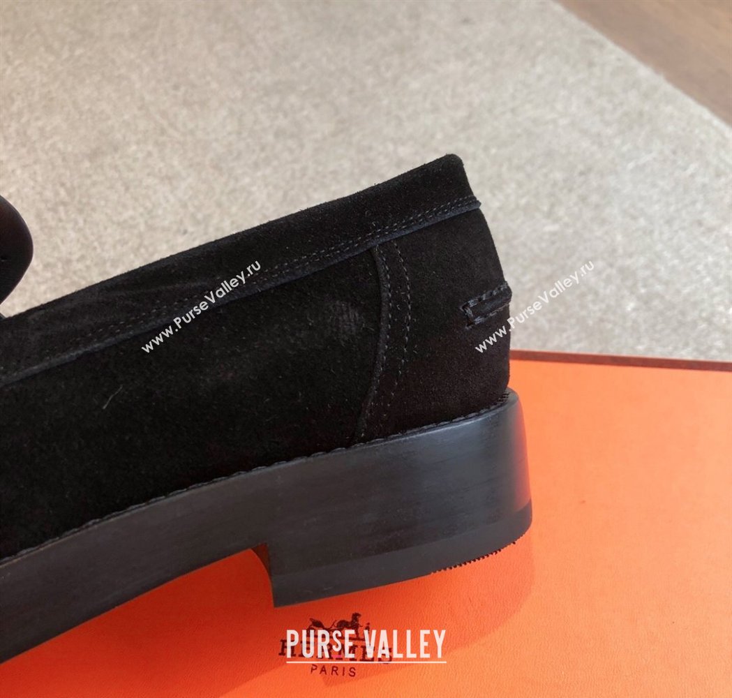Hermes Hot Loafers in Suede with Oversized Kelly Buckle Black 2025 (XC-250226078)