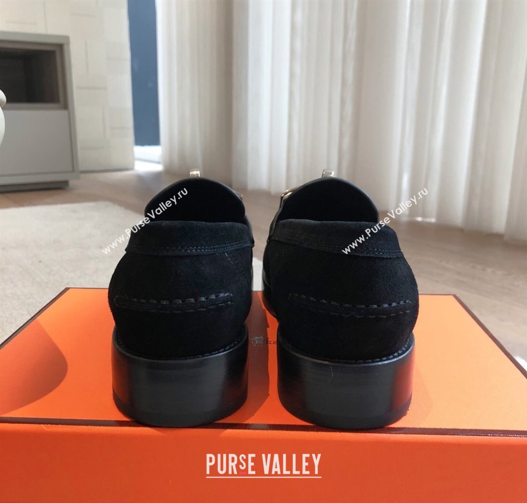 Hermes Hot Loafers in Suede with Oversized Kelly Buckle Black 2025 (XC-250226078)