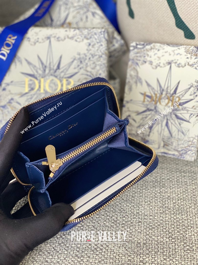 Dior Small Lady Dior Voyageur Coin Purse in Patent Calfskin Blue 2024 (DMZ-24020224)