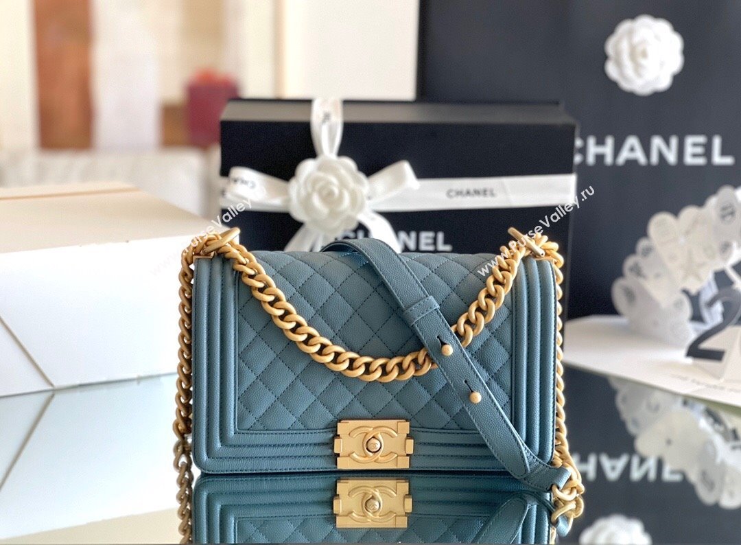 Chanel Original Grained Calfskin Medium Boy Flap Bag Haze Blue 2023 Top Quality (MHE-23102506)