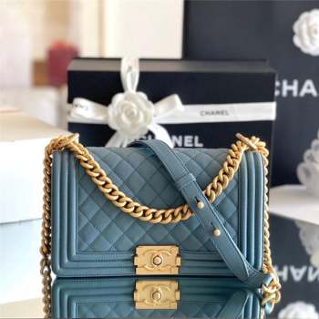 Chanel Original Grained Calfskin Medium Boy Flap Bag Haze Blue 2023 Top Quality (MHE-23102506)