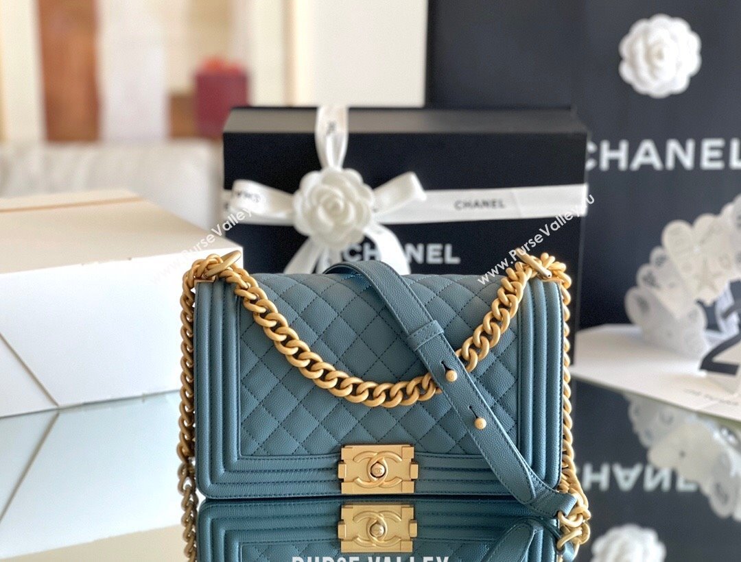 Chanel Original Grained Calfskin Medium Boy Flap Bag Haze Blue 2023 Top Quality (MHE-23102506)