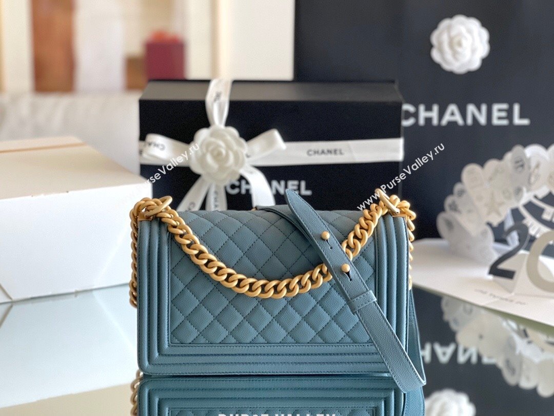 Chanel Original Grained Calfskin Medium Boy Flap Bag Haze Blue 2023 Top Quality (MHE-23102506)