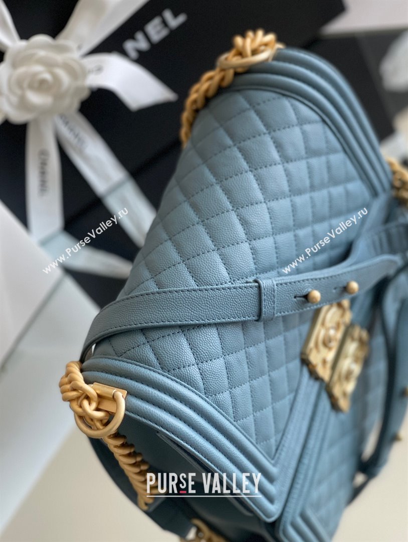 Chanel Original Grained Calfskin Medium Boy Flap Bag Haze Blue 2023 Top Quality (MHE-23102506)