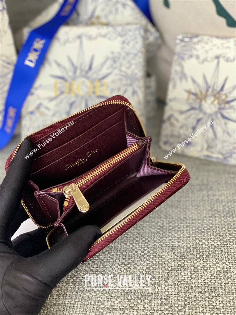 Dior Small Lady Dior Voyageur Coin Purse in Patent Calfskin Burgundy 2024 (DMZ-24020223)