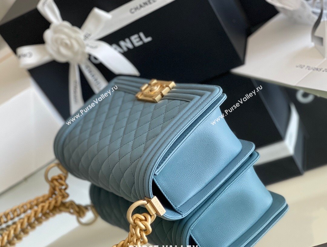 Chanel Original Grained Calfskin Medium Boy Flap Bag Haze Blue 2023 Top Quality (MHE-23102506)