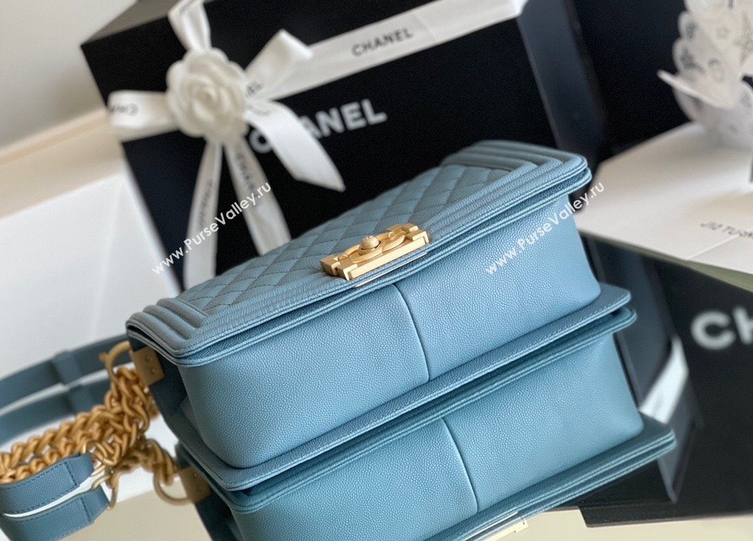 Chanel Original Grained Calfskin Medium Boy Flap Bag Haze Blue 2023 Top Quality (MHE-23102506)