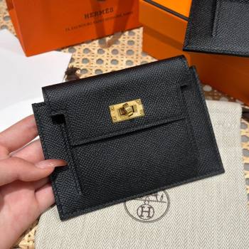 Hermes Kelly Pocket Compact Wallet in Epsom Leather Black/Gold 2024（Handmade） (XX-241030010)