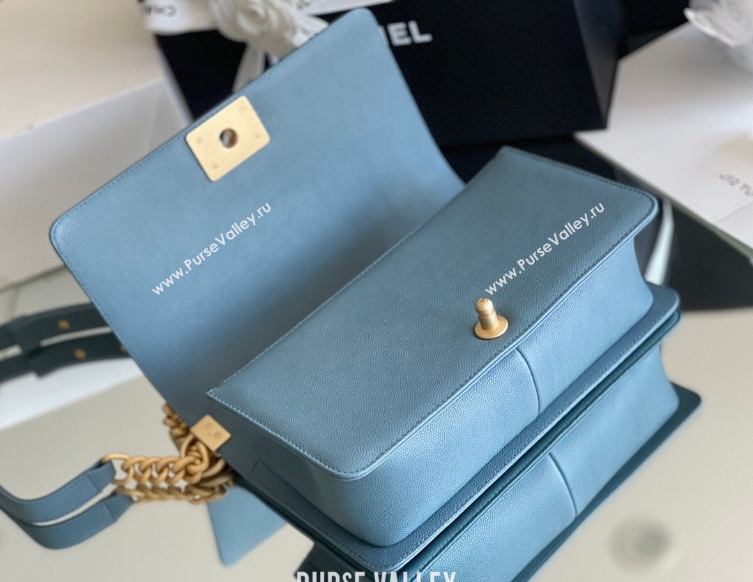 Chanel Original Grained Calfskin Medium Boy Flap Bag Haze Blue 2023 Top Quality (MHE-23102506)