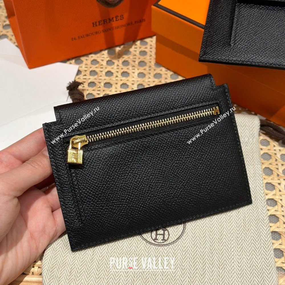 Hermes Kelly Pocket Compact Wallet in Epsom Leather Black/Gold 2024（Handmade） (XX-241030010)