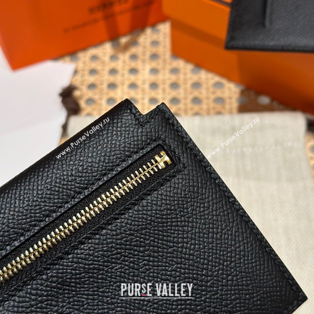 Hermes Kelly Pocket Compact Wallet in Epsom Leather Black/Gold 2024（Handmade） (XX-241030010)