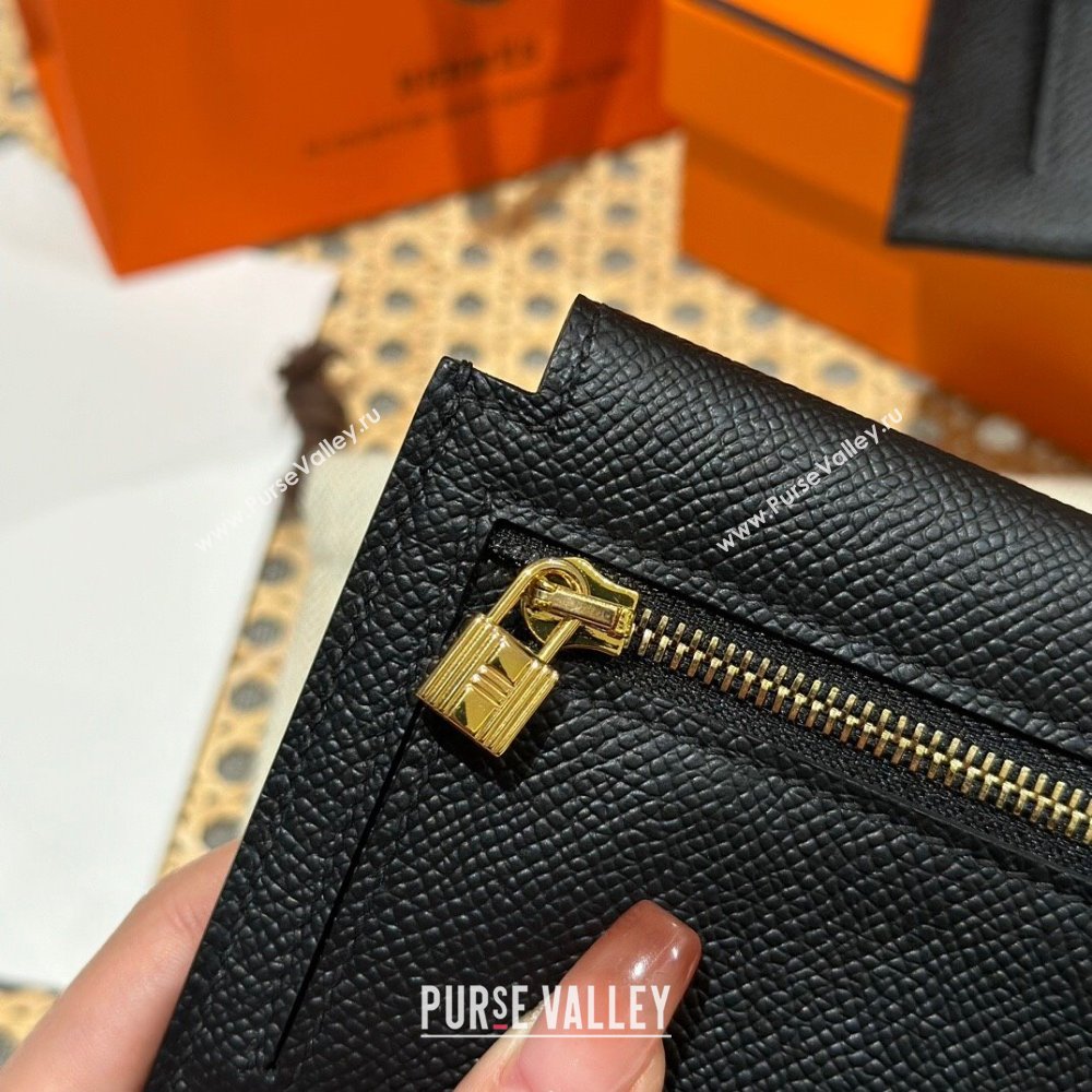 Hermes Kelly Pocket Compact Wallet in Epsom Leather Black/Gold 2024（Handmade） (XX-241030010)