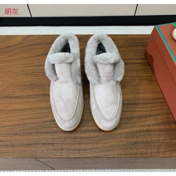 Loro Piana Open Walk Ankle Boots in Suede and Wool Fur Light Grey 2025 LP101102 (HH-251211022)