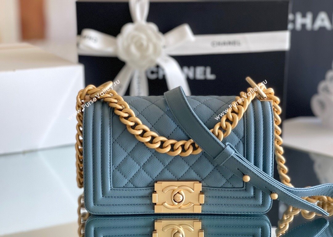 Chanel Original Grained Calfskin Small Boy Flap Bag Haze Blue 2023 Top Quality (MHE-23102507)