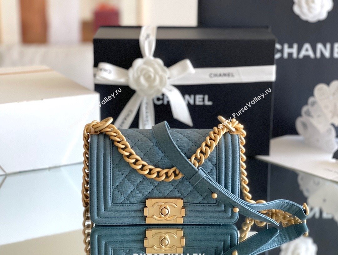 Chanel Original Grained Calfskin Small Boy Flap Bag Haze Blue 2023 Top Quality (MHE-23102507)