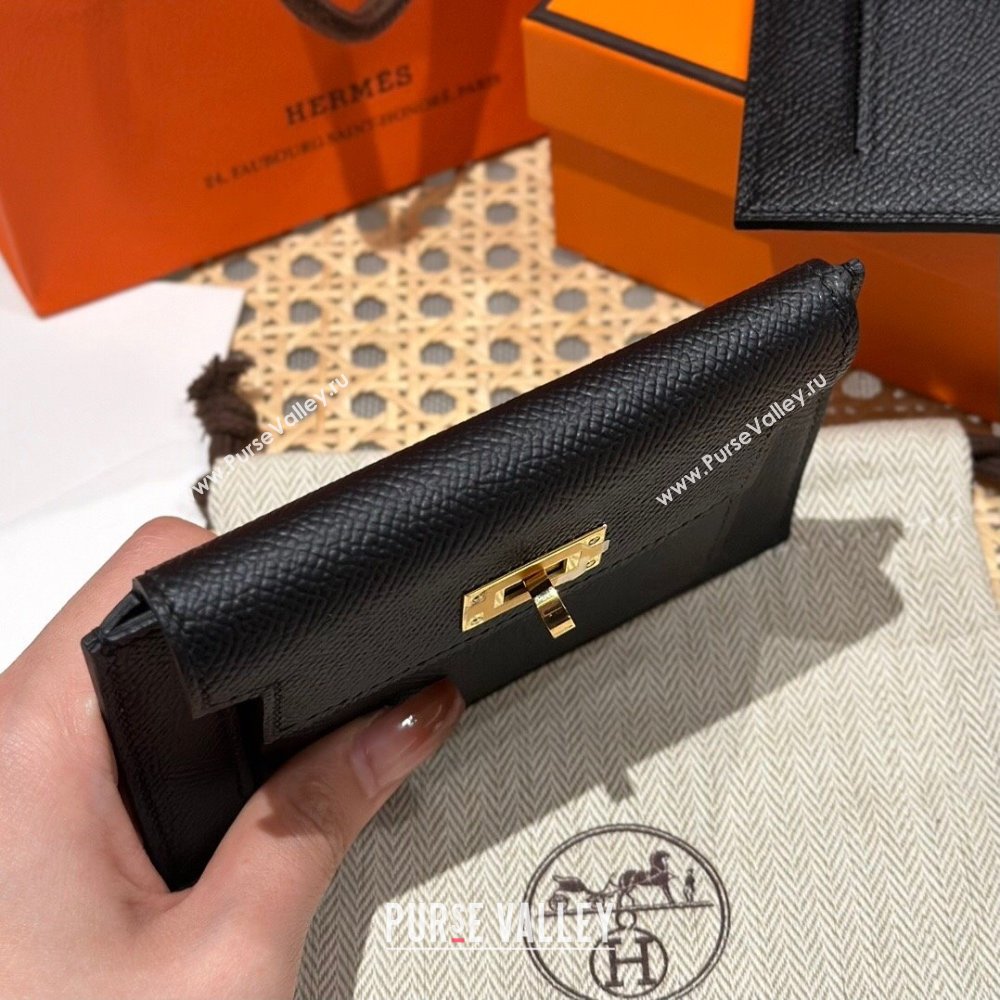 Hermes Kelly Pocket Compact Wallet in Epsom Leather Black/Gold 2024（Handmade） (XX-241030010)