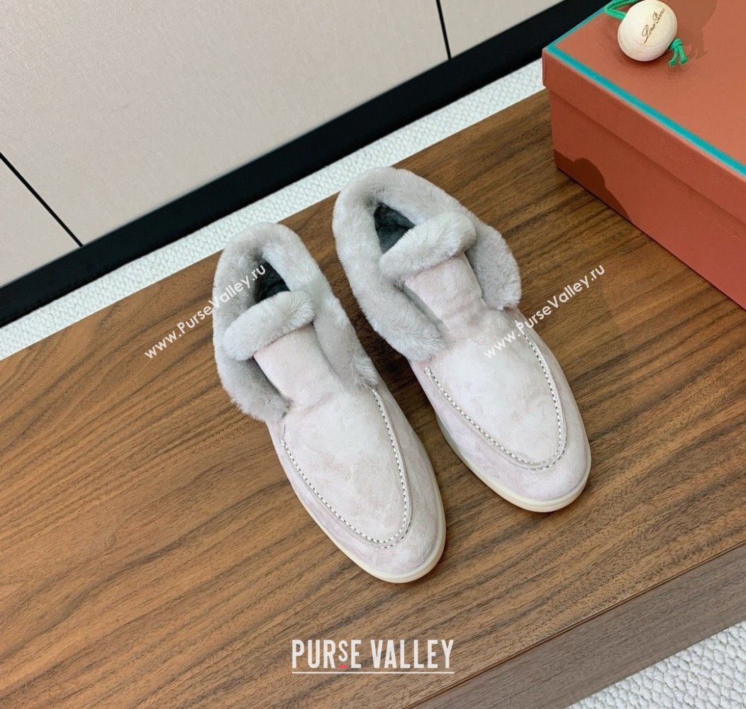 Loro Piana Open Walk Ankle Boots in Suede and Wool Fur Light Grey 2025 LP101102 (HH-251211022)