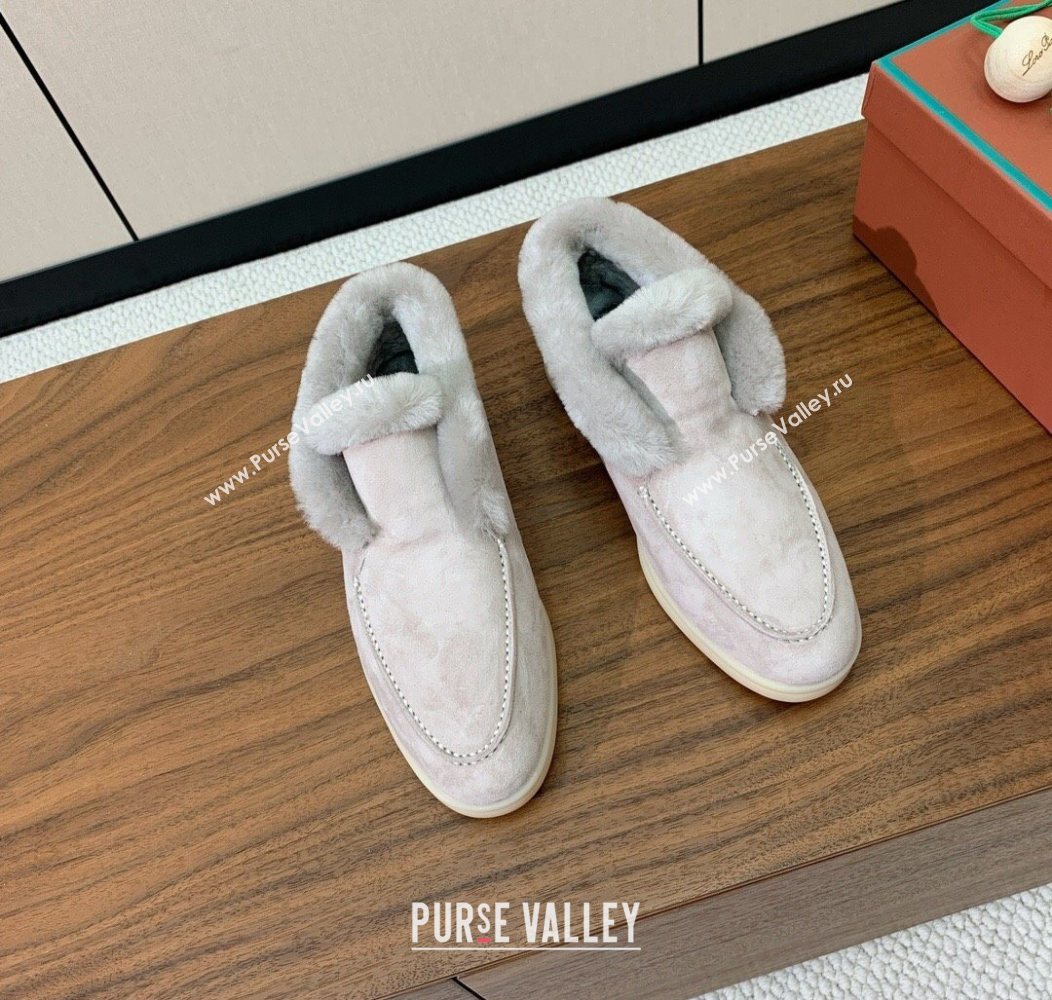 Loro Piana Open Walk Ankle Boots in Suede and Wool Fur Light Grey 2025 LP101102 (HH-251211022)