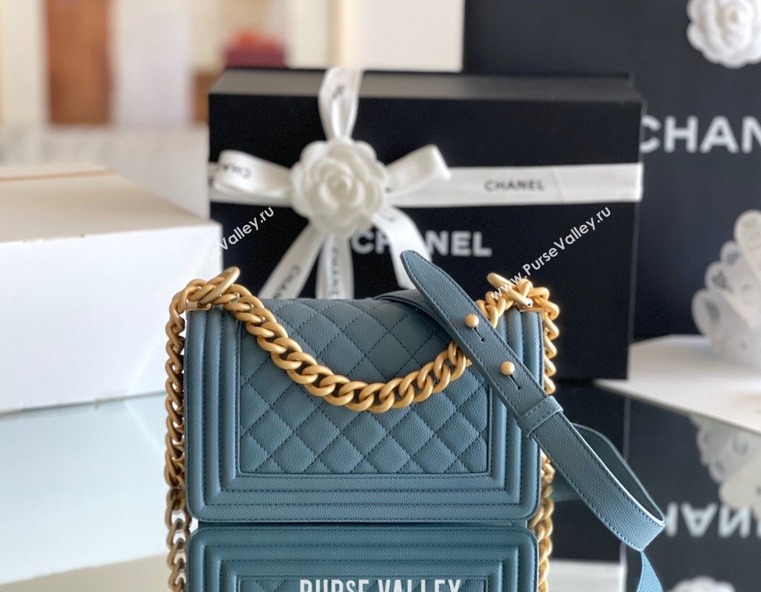 Chanel Original Grained Calfskin Small Boy Flap Bag Haze Blue 2023 Top Quality (MHE-23102507)