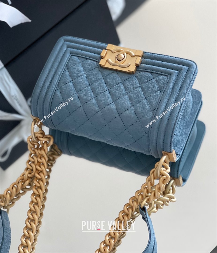 Chanel Original Grained Calfskin Small Boy Flap Bag Haze Blue 2023 Top Quality (MHE-23102507)