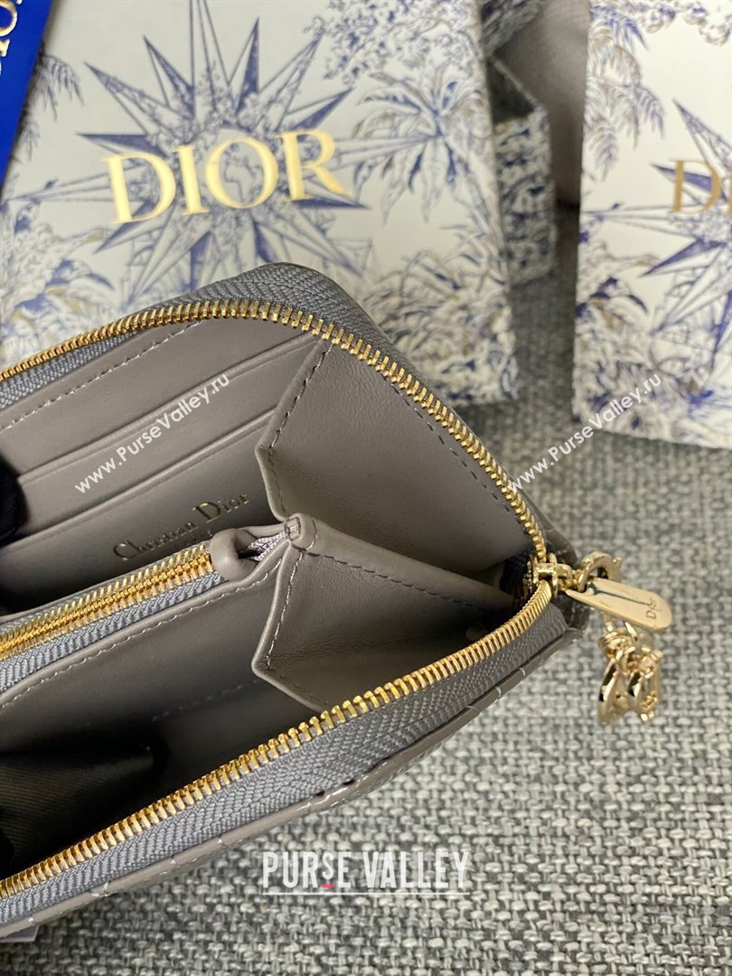 Dior Small Lady Dior Voyageur Coin Purse in Patent Calfskin Grey 2024 (DMZ-24020222)