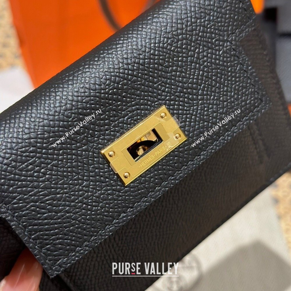 Hermes Kelly Pocket Compact Wallet in Epsom Leather Black/Gold 2024（Handmade） (XX-241030010)