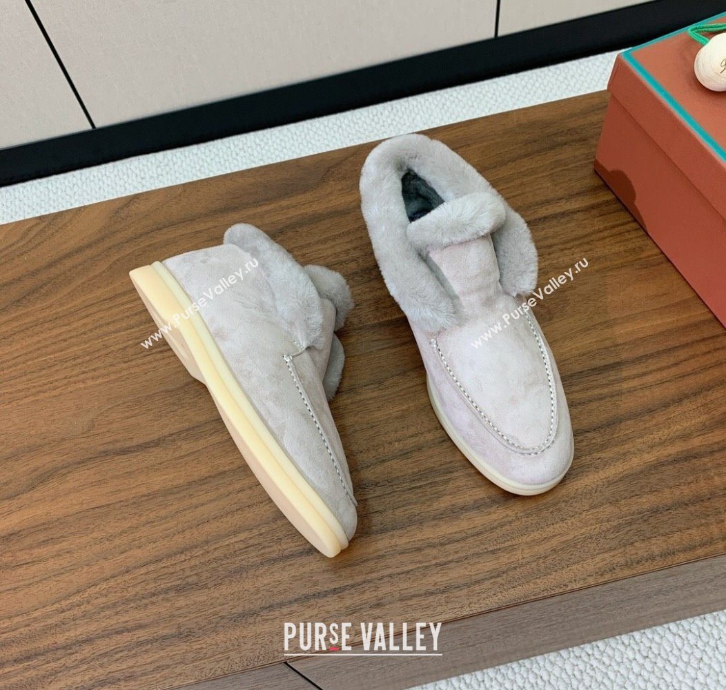 Loro Piana Open Walk Ankle Boots in Suede and Wool Fur Light Grey 2025 LP101102 (HH-251211022)