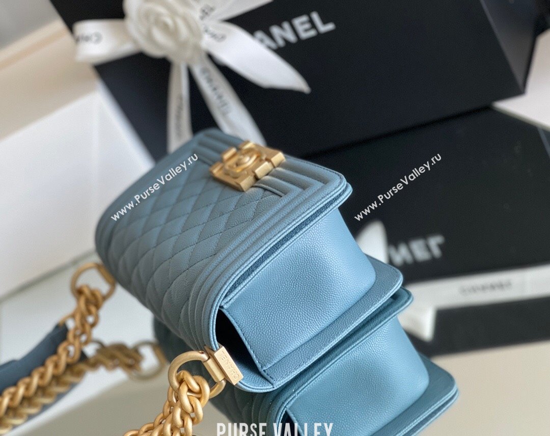 Chanel Original Grained Calfskin Small Boy Flap Bag Haze Blue 2023 Top Quality (MHE-23102507)