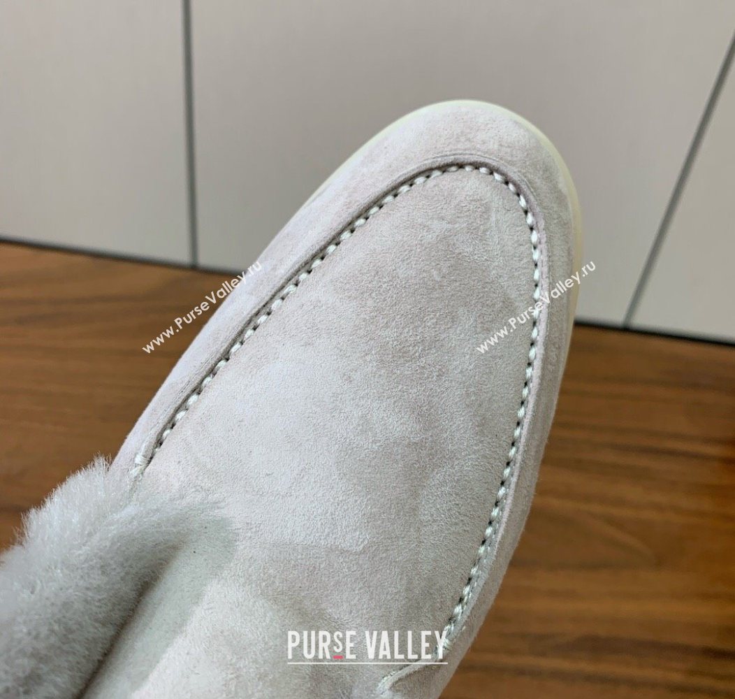Loro Piana Open Walk Ankle Boots in Suede and Wool Fur Light Grey 2025 LP101102 (HH-251211022)